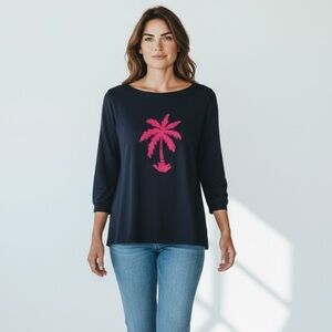 TALBOTS - LG  PETITE - 100% COTTON SUMMER SWEATER - EXC. COND. - NAVY HOT PINKB6